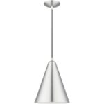 41492-66 1 Light Brushed Aluminum Cone Pendant with Polished Chrome Accents-Lighting LumensPendant Lights