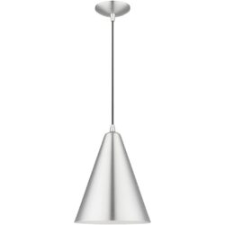 41492-66 1 Light Brushed Aluminum Cone Pendant with Polished Chrome Accents-Lighting LumensPendant Lights