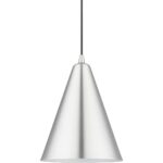 41492-66 1 Light Brushed Aluminum Cone Pendant with Polished Chrome Accents-Lighting LumensPendant Lights