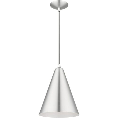 41492-66 1 Light Brushed Aluminum Cone Pendant with Polished Chrome Accents-Lighting LumensPendant Lights