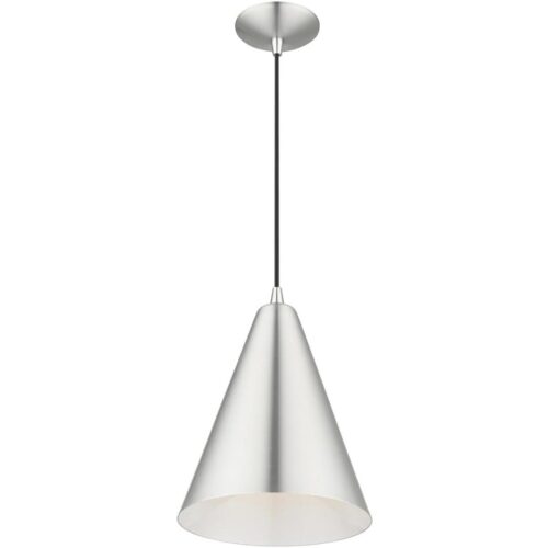 41492-66 1 Light Brushed Aluminum Cone Pendant with Polished Chrome Accents-Lighting LumensPendant Lights