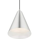 41492-66 1 Light Brushed Aluminum Cone Pendant with Polished Chrome Accents-Lighting LumensPendant Lights