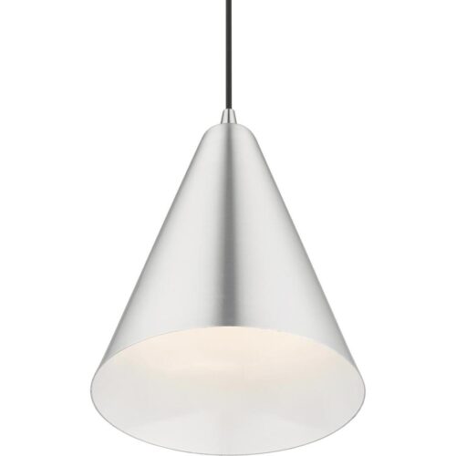 41492-66 1 Light Brushed Aluminum Cone Pendant with Polished Chrome Accents-Lighting LumensPendant Lights