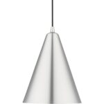 41492-66 1 Light Brushed Aluminum Cone Pendant with Polished Chrome Accents-Lighting LumensPendant Lights