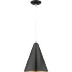 41492-68 1 Light Shiny Black Cone Pendant with Polished Chrome Accents-Lighting LumensPendant Lights