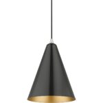 41492-68 1 Light Shiny Black Cone Pendant with Polished Chrome Accents-Lighting LumensPendant Lights