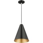 41492-68 1 Light Shiny Black Cone Pendant with Polished Chrome Accents-Lighting LumensPendant Lights