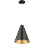 41492-68 1 Light Shiny Black Cone Pendant with Polished Chrome Accents-Lighting LumensPendant Lights