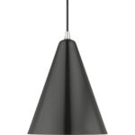 41492-68 1 Light Shiny Black Cone Pendant with Polished Chrome Accents-Lighting LumensPendant Lights