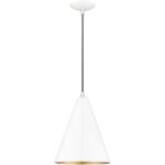 41492-69 1 Light Shiny White Cone Pendant with Polished Chrome Accents-Lighting LumensPendant Lights