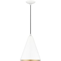 41492-69 1 Light Shiny White Cone Pendant with Polished Chrome Accents-Lighting LumensPendant Lights