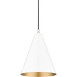 41492-69 1 Light Shiny White Cone Pendant with Polished Chrome Accents-Lighting LumensPendant Lights