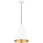 41492-69 1 Light Shiny White Cone Pendant with Polished Chrome Accents-Lighting LumensPendant Lights