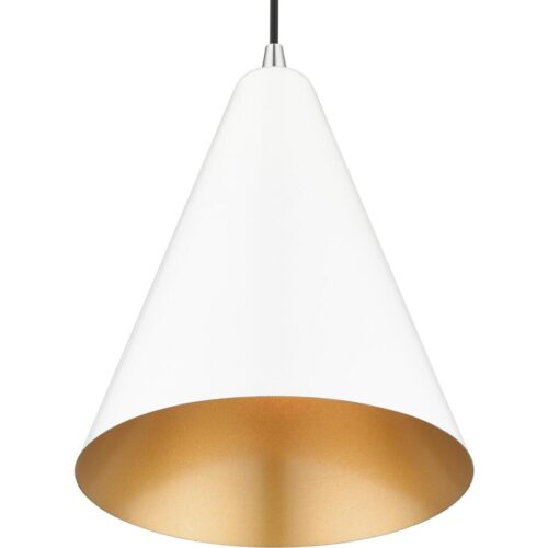 41492-69 1 Light Shiny White Cone Pendant with Polished Chrome Accents-Lighting LumensPendant Lights