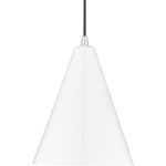 41492-69 1 Light Shiny White Cone Pendant with Polished Chrome Accents-Lighting LumensPendant Lights