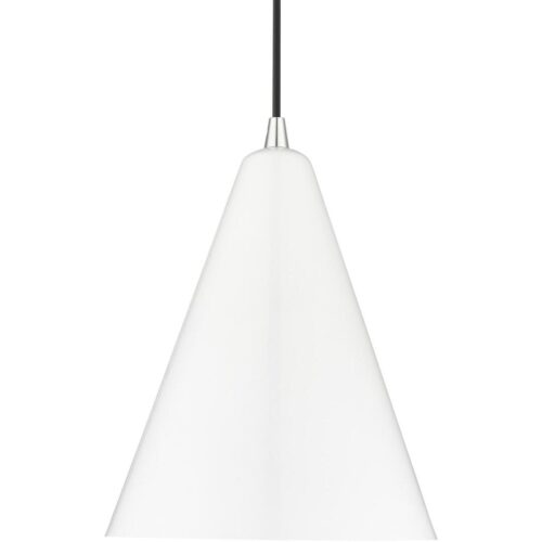 41492-69 1 Light Shiny White Cone Pendant with Polished Chrome Accents-Lighting LumensPendant Lights