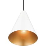 41492-69 1 Light Shiny White Cone Pendant with Polished Chrome Accents-Lighting LumensPendant Lights