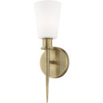 4.25 inch 1 Light Antique Brass ADA Wall Sconce with Hand Blown Opal White Glass Shade-Lighting LumensWall Sconces