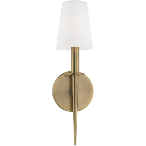 4.25 inch 1 Light Antique Brass ADA Wall Sconce with Hand Blown Opal White Glass Shade-Lighting LumensWall Sconces