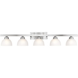 48 inch 5 Light Brushed Nickel Bathroom Vanity light fixture with Satin Glass Shade-Lighting LumensBath/Vanity