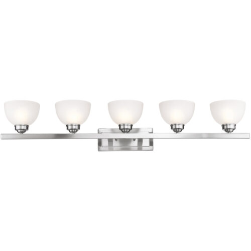 48 inch 5 Light Brushed Nickel Bathroom Vanity light fixture with Satin Glass Shade-Lighting LumensBath/Vanity