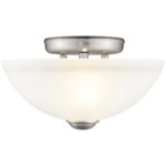 2 Light Brushed Nickel Ceiling Light fixture with Satin Glass Shade-Lighting LumensFlush Mount Ceiling Lights