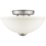 2 Light Brushed Nickel Ceiling Light fixture with Satin Glass Shade-Lighting LumensFlush Mount Ceiling Lights