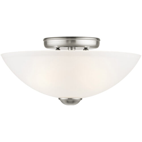 2 Light Brushed Nickel Ceiling Light fixture with Satin Glass Shade-Lighting LumensFlush Mount Ceiling Lights