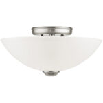 2 Light Brushed Nickel Ceiling Light fixture with Satin Glass Shade-Lighting LumensFlush Mount Ceiling Lights