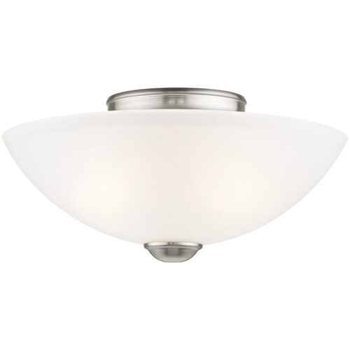 2 Light Brushed Nickel Ceiling Light fixture with Satin Glass Shade-Lighting LumensFlush Mount Ceiling Lights