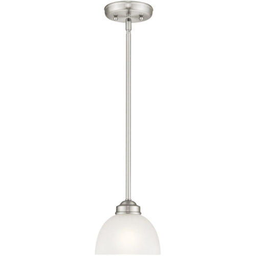 1 Light Brushed Nickel Mini Pendant with Satin Glass Shade-Lighting LumensPendant Lights