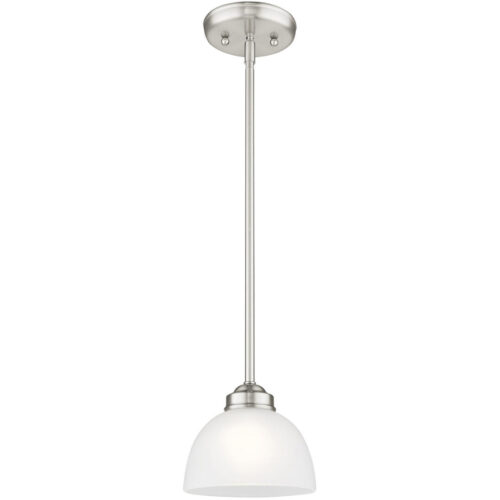 1 Light Brushed Nickel Mini Pendant with Satin Glass Shade-Lighting LumensPendant Lights