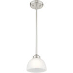 1 Light Brushed Nickel Mini Pendant with Satin Glass Shade-Lighting LumensPendant Lights