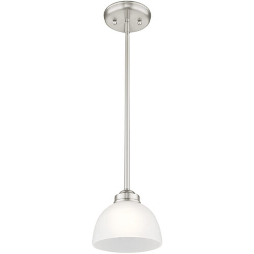 1 Light Brushed Nickel Mini Pendant with Satin Glass Shade-Lighting LumensPendant Lights