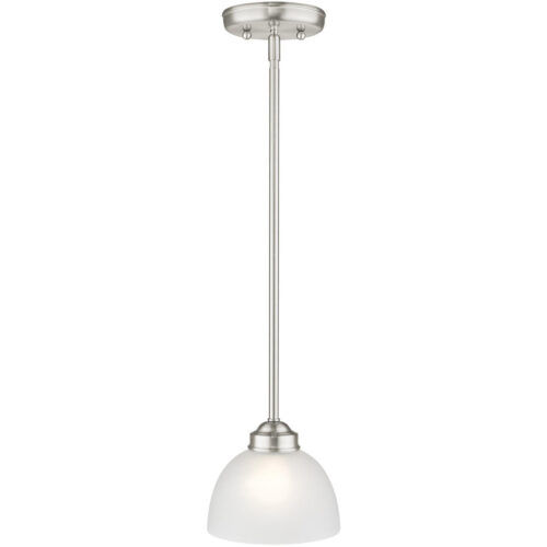 1 Light Brushed Nickel Mini Pendant with Satin Glass Shade-Lighting LumensPendant Lights