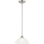 1 Light Brushed Nickel Pendant light Hanging Light Fixture with Satin Glass Shade-Lighting LumensPendant Lights