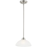 1 Light Brushed Nickel Pendant light Hanging Light Fixture with Satin Glass Shade-Lighting LumensPendant Lights