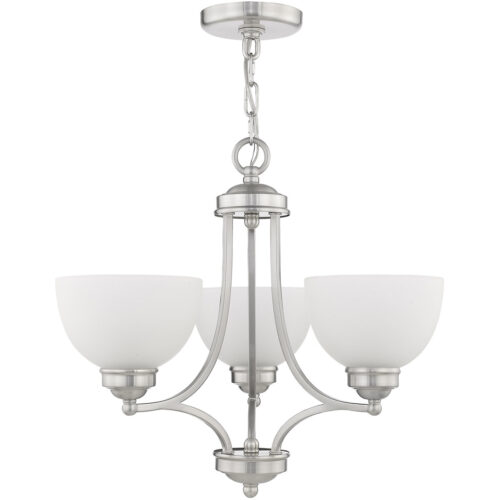 3 Light Brushed Nickel Chandelier with Satin Glass Shade-Lighting LumensChandeliers