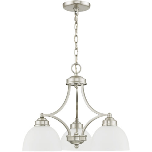 3 Light Brushed Nickel Chandelier with Satin Glass Shade-Lighting LumensChandeliers