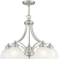 5 Light Brushed Nickel Chandelier with Satin Glass Shade-Lighting LumensChandeliers