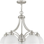 5 Light Brushed Nickel Chandelier with Satin Glass Shade-Lighting LumensChandeliers