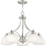 5 Light Brushed Nickel Chandelier with Satin Glass Shade-Lighting LumensChandeliers