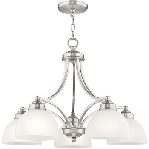 5 Light Brushed Nickel Chandelier with Satin Glass Shade-Lighting LumensChandeliers