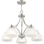 5 Light Brushed Nickel Chandelier with Satin Glass Shade-Lighting LumensChandeliers