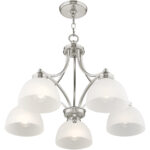 5 Light Brushed Nickel Chandelier with Satin Glass Shade-Lighting LumensChandeliers