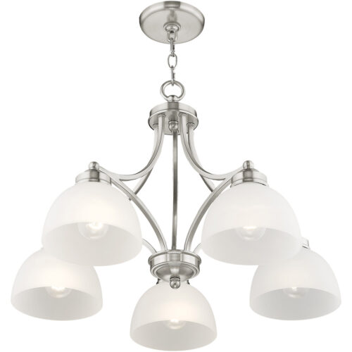 5 Light Brushed Nickel Chandelier with Satin Glass Shade-Lighting LumensChandeliers