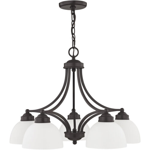 5 Light English Bronze Dinette Chandelier with Satin Glass Shade-Lighting LumensChandeliers