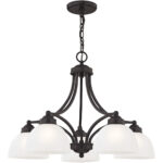 5 Light English Bronze Dinette Chandelier with Satin Glass Shade-Lighting LumensChandeliers