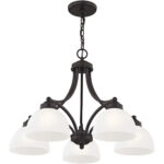 5 Light English Bronze Dinette Chandelier with Satin Glass Shade-Lighting LumensChandeliers