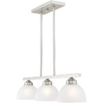 6.5 inch 3 Light Brushed Nickel Island with Satin Glass Shade-Lighting LumensChandeliers